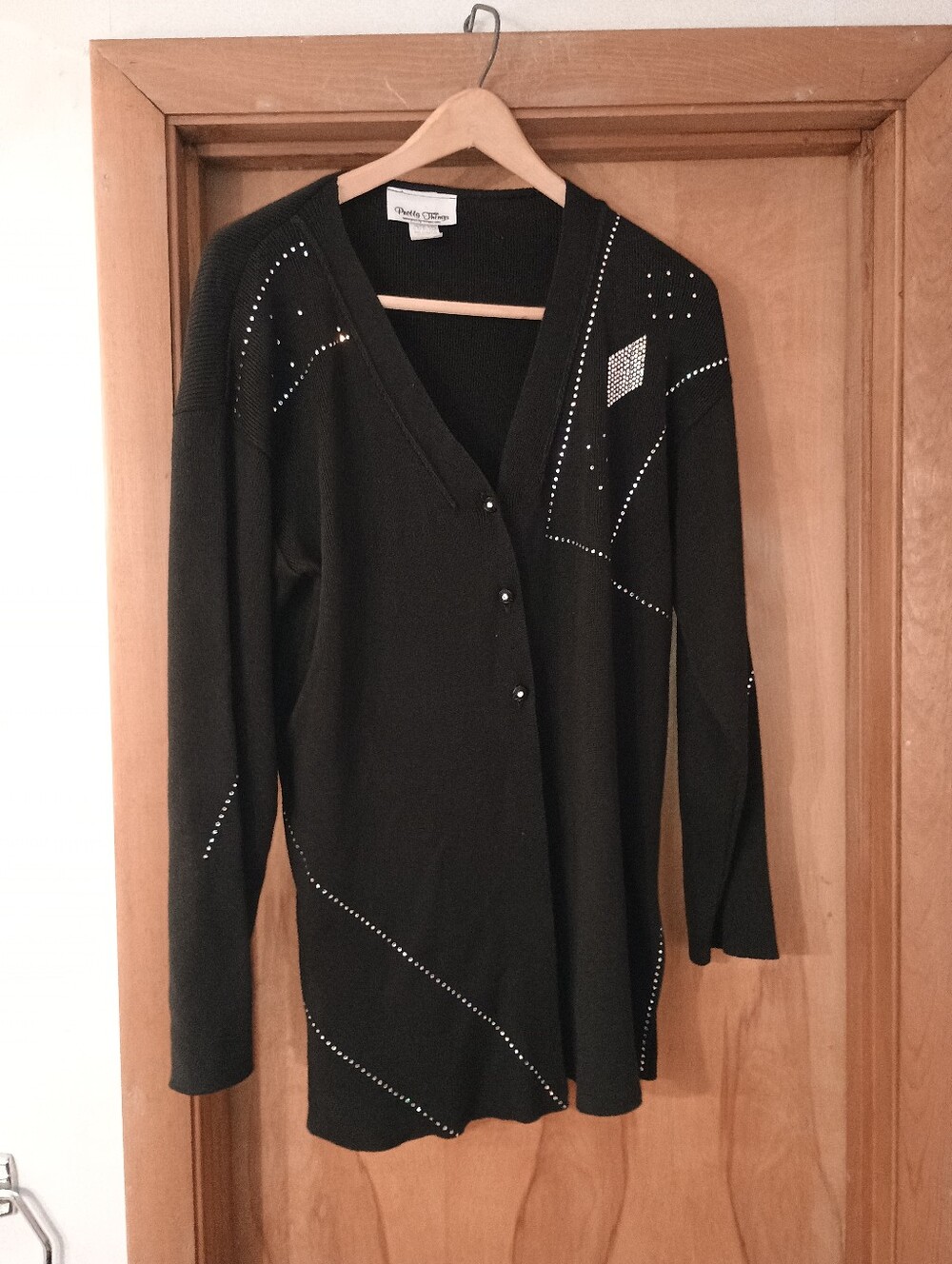 Pretty Things Long Crystal Embellished Black V-Neck Cardigan L